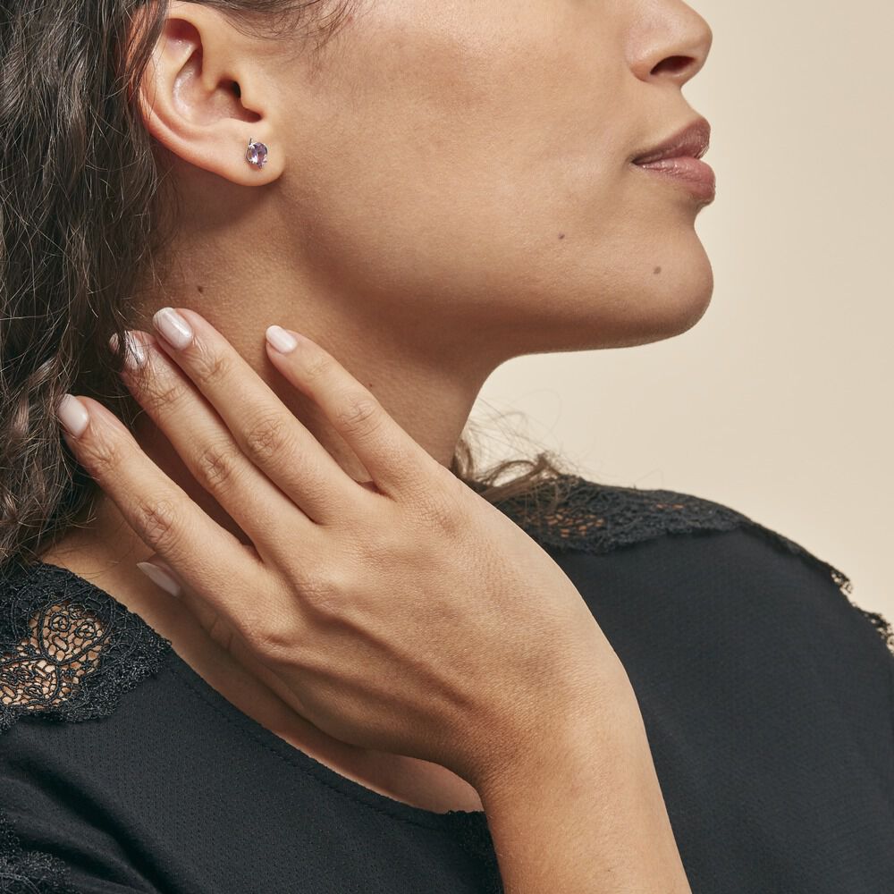 Boucles D'oreilles Puces Vrille Ovale Or Blanc Amethyste - Puces Femme | Marc Orian