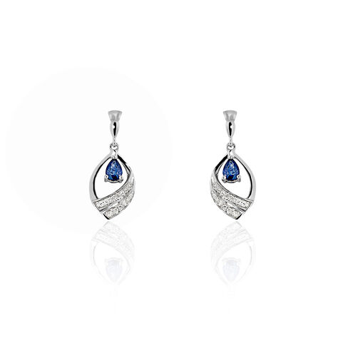 Boucles D'oreilles Puces Odila Or Blanc Saphir Et Diamant - Pendantes Femme | Marc Orian