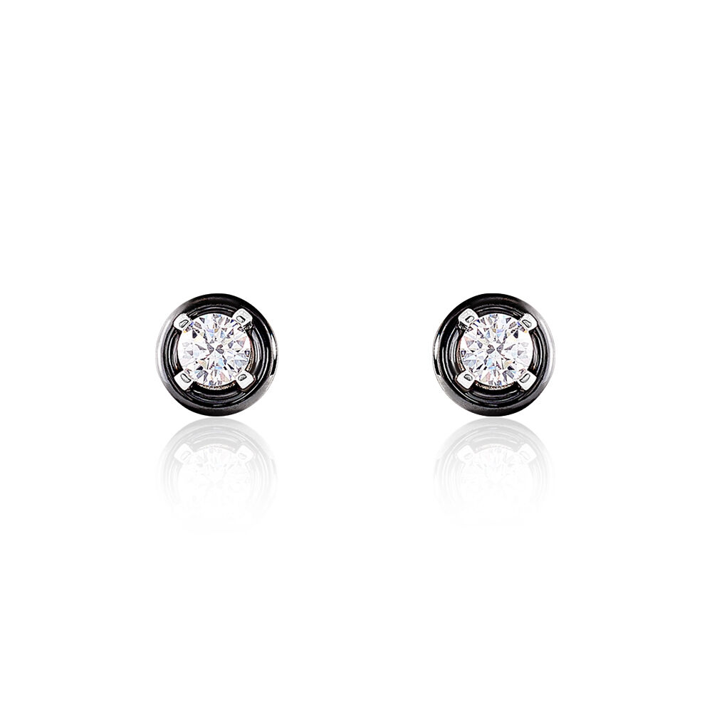 Boucles D'oreilles Puces Renda Argent  Céramique Et Oxyde De Zirconium - Puces Femme | Marc Orian