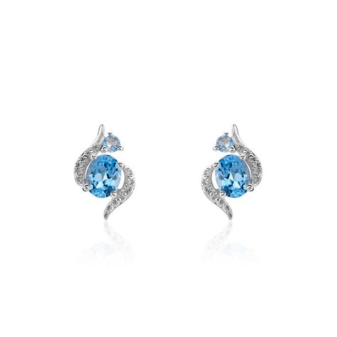 Boucles D'oreilles Puces Sunset Or Blanc Topaze Oxyde - Puces Femme | Marc Orian