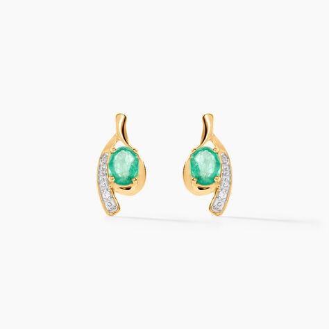 Bijoux D'oreilles Emotion Or Jaune Emeraude Diamant - Puces Femme | Marc Orian