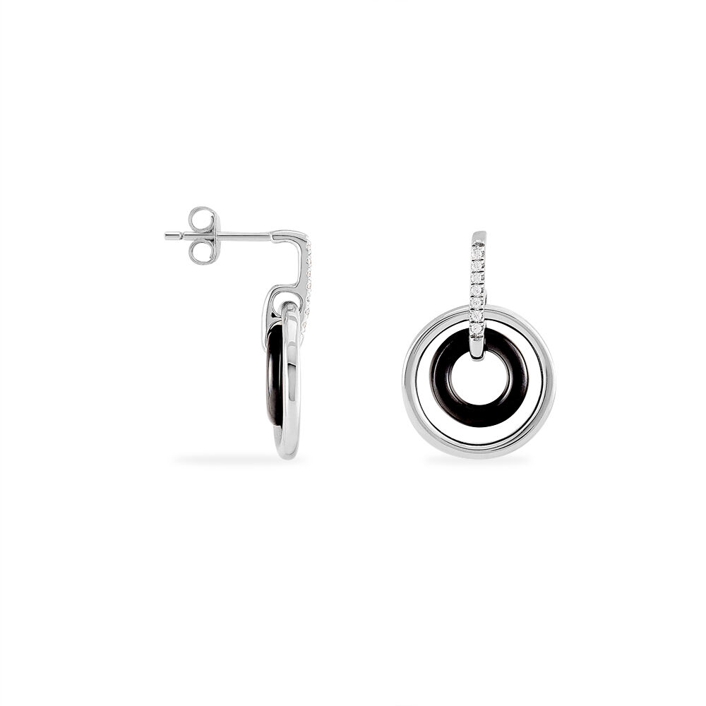 Boucles D'oreilles Pendantes Ina Argent Blanc C&eacute;ramique Et Oxyde - Pendantes Femme | Marc Orian