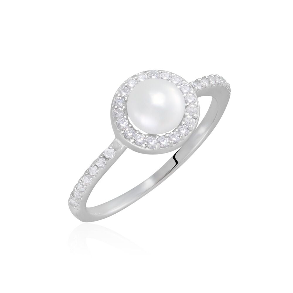 Bague Argent Blanc Suada Perle De Culture Oxyde De Zirconium - Bagues vintage Femme | Marc Orian