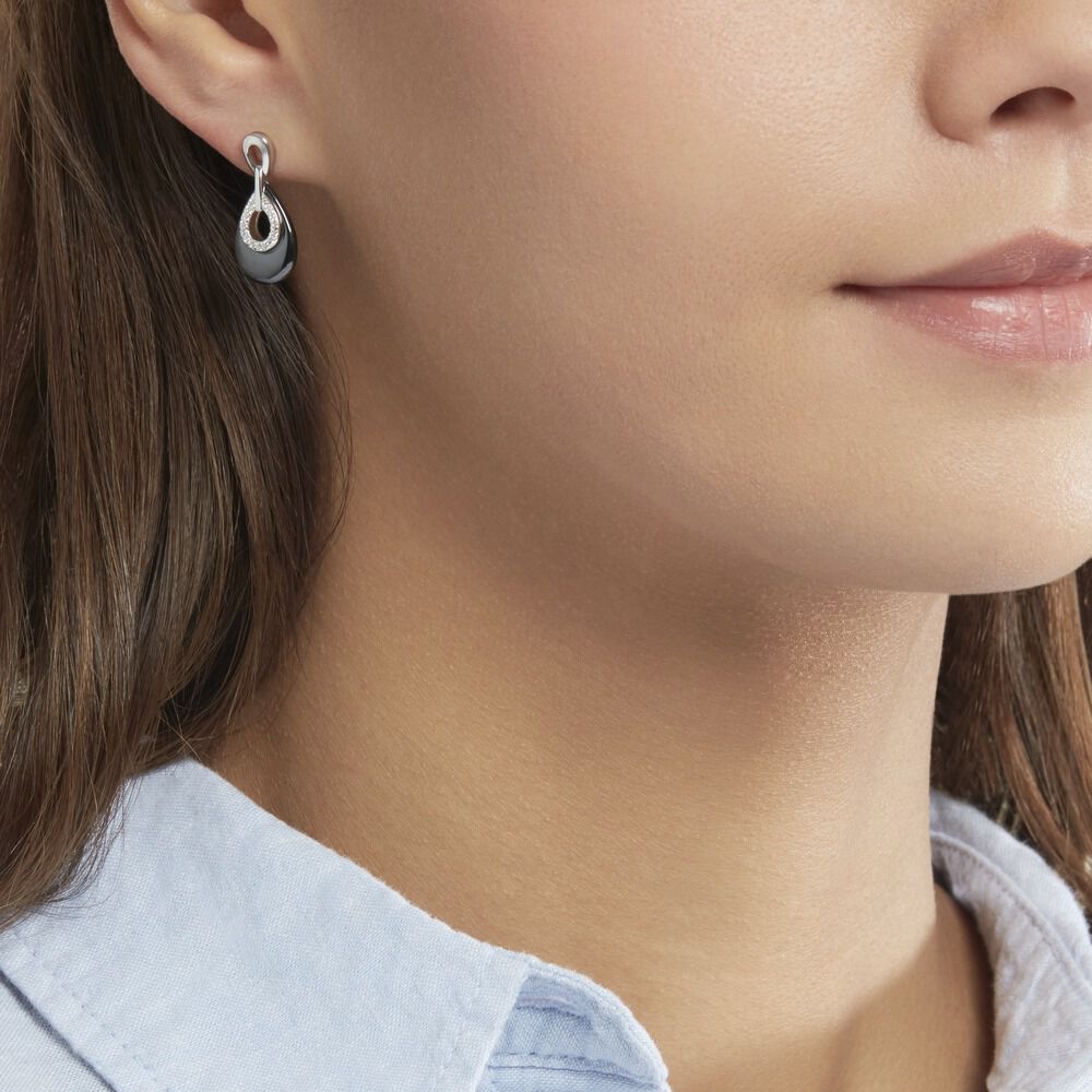 Boucles D'oreilles Pendantes Héléane Argent Blanc Céramique Et Oxyde - Pendantes Femme | Marc Orian