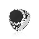 Bague Argent Blanc Thimeo Agathe Noire - Bagues de promesse Homme | Marc Orian