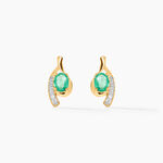 Bijoux D'oreilles Emotion Or Jaune Emeraude Diamant - Puces Femme | Marc Orian