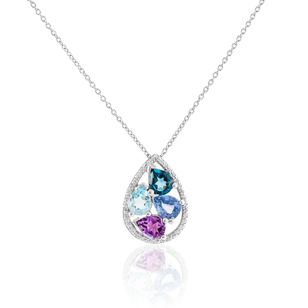 Collier Or Blanc Topaze Et Saphir - Colliers avec pierres Femme | Marc Orian