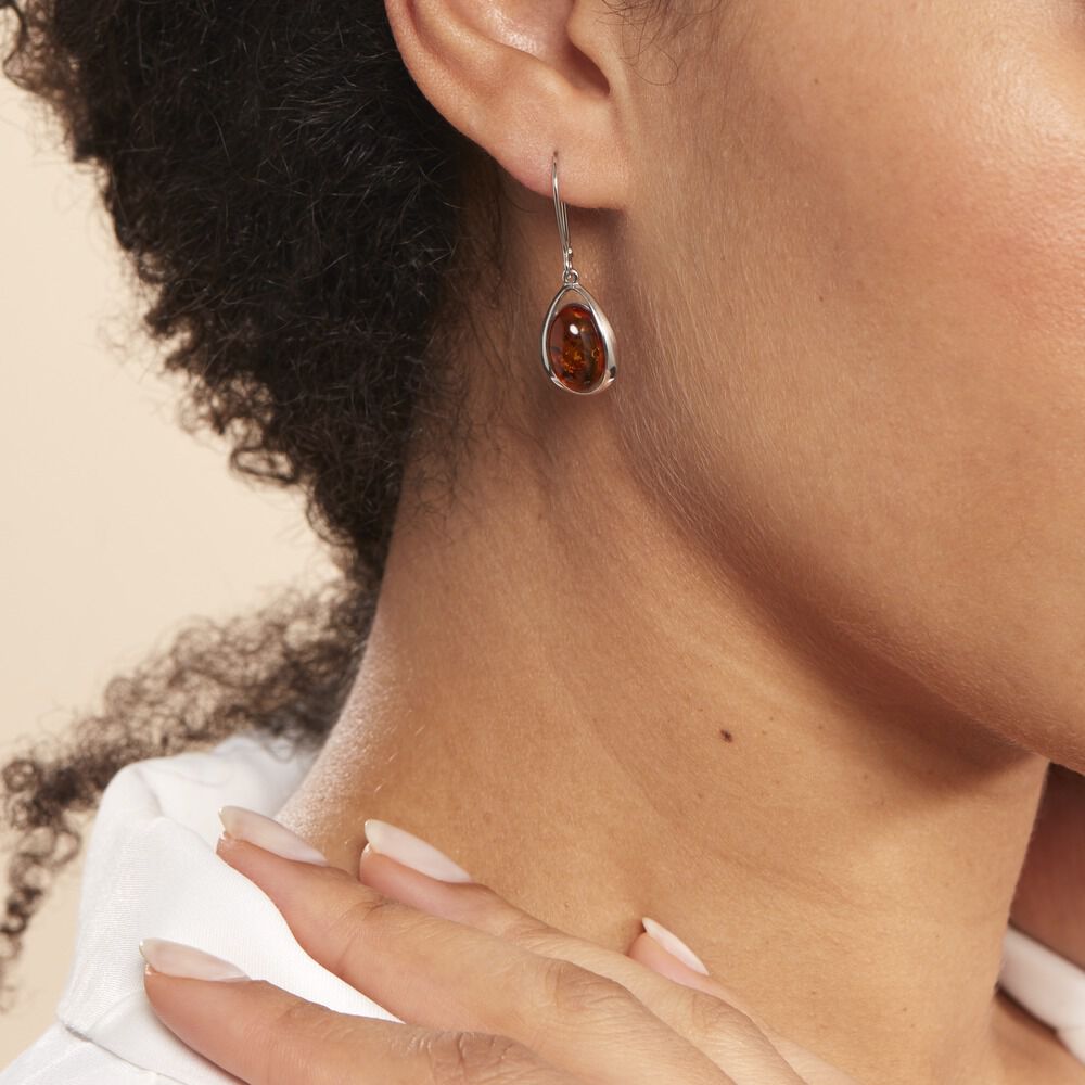 Boucles D'oreilles Pendantes Hilda Argent Blanc Ambre - Pendantes Femme | Marc Orian