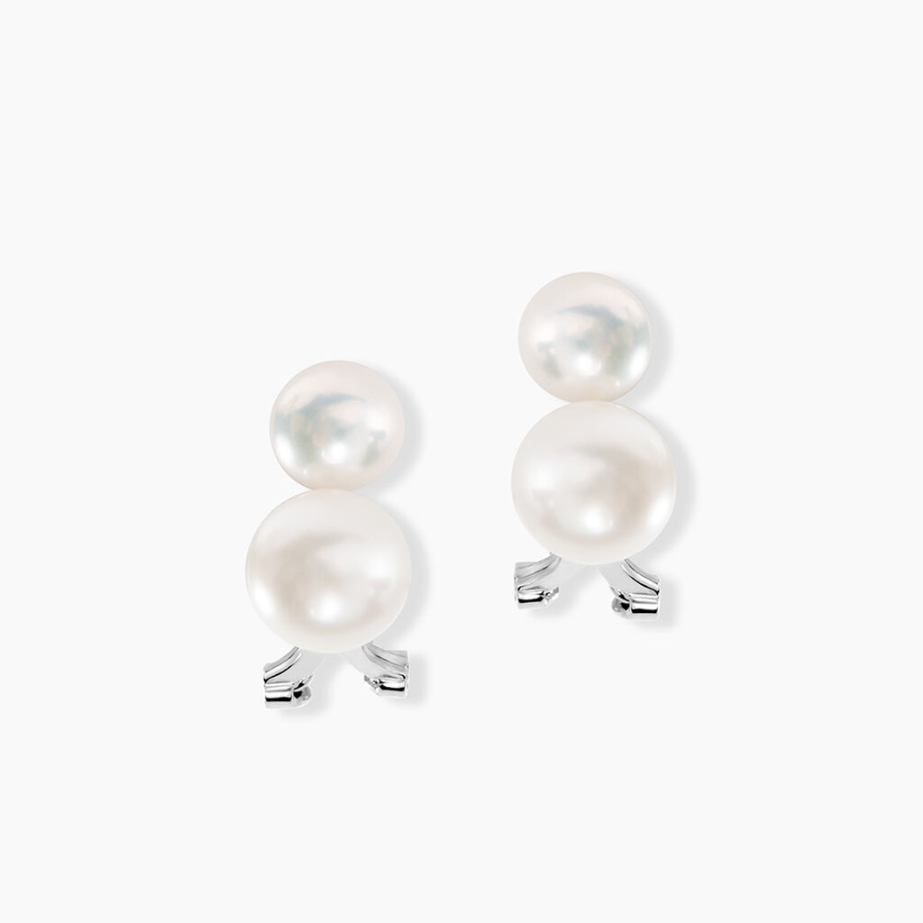 Boucles D'oreilles Clips Argent Blanc Viano Perles Oxydes - Puces Femme | Marc Orian