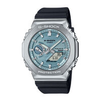 cadran argenté fond bleu sky bracelet résine noir