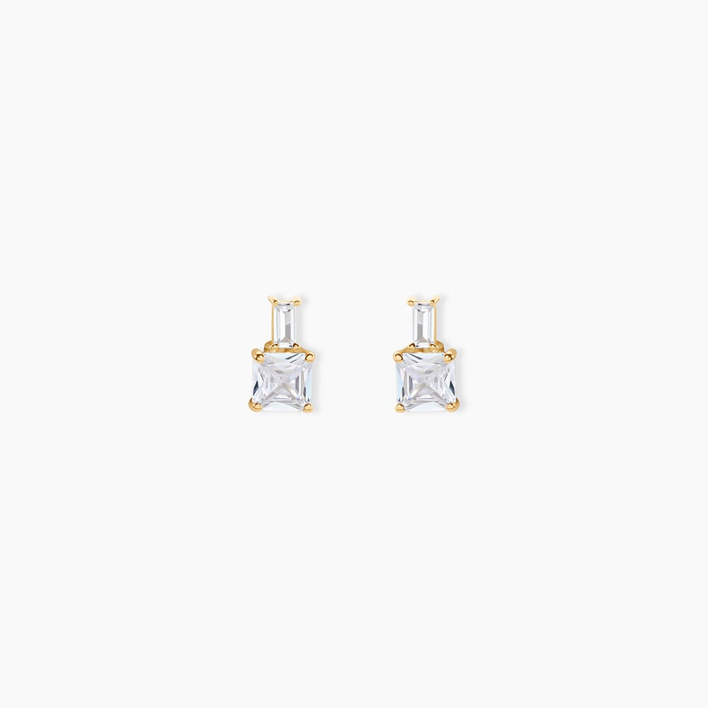 Boucles D'Oreilles Puces Felicite Argent Dor&eacute; A L'Or 750/1000 Oxyde De Zirconium - Puces Femme | Marc Orian