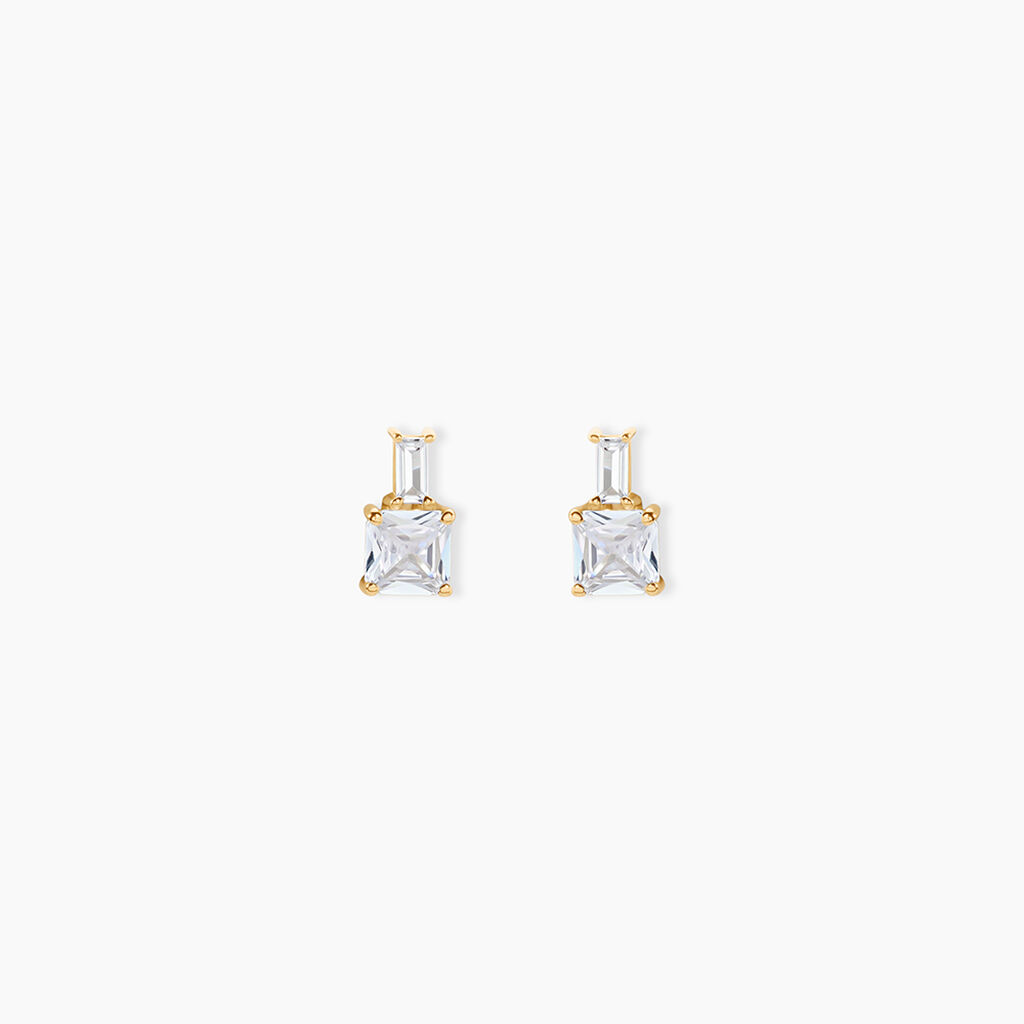 Boucles D'Oreilles Puces Felicite Argent Dor&eacute; A L'Or 750/1000 Oxyde De Zirconium - Puces Femme | Marc Orian