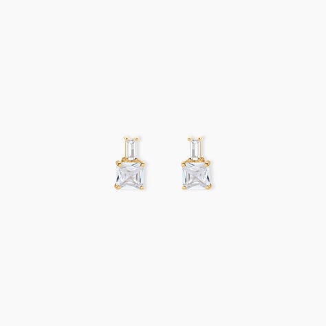 Boucles D'Oreilles Puces Felicite Argent Dor&eacute; A L'Or 750/1000 Oxyde De Zirconium - Puces Femme | Marc Orian