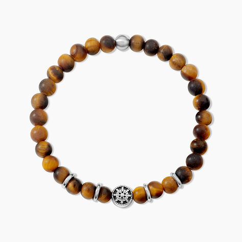 Bracelet Acier Huguesi Boules Oeil De Tigre - Bracelets cha&icirc;nes Homme | Marc Orian