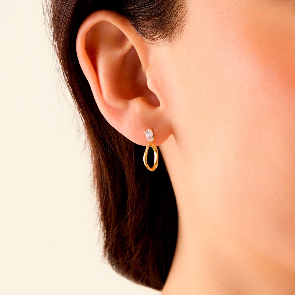 Boucles D'Oreilles Pendantes Eugena Argent Dor&eacute; A L'Or 750/1000 Oxyde De Zirconium - Pendantes Femme | Marc Orian