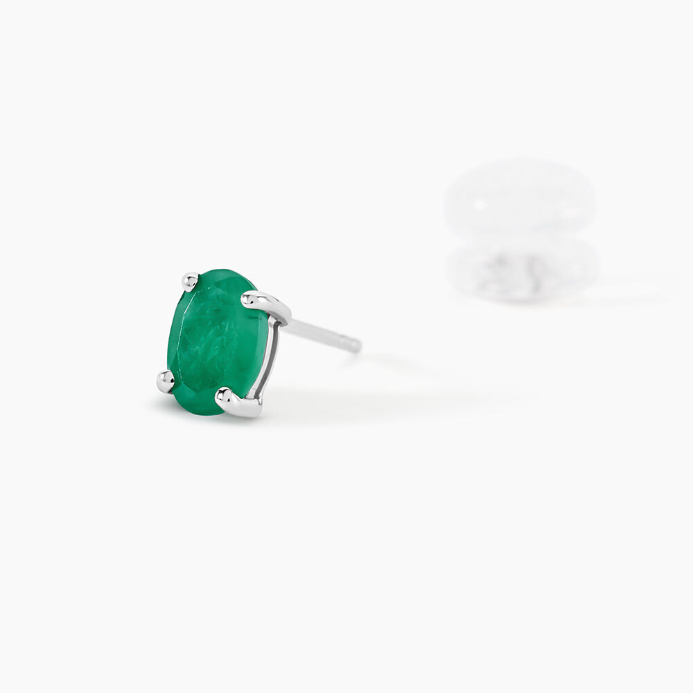 Boucles D'oreilles Puces Ovale Or Blanc Emeraude - Puces Femme | Marc Orian
