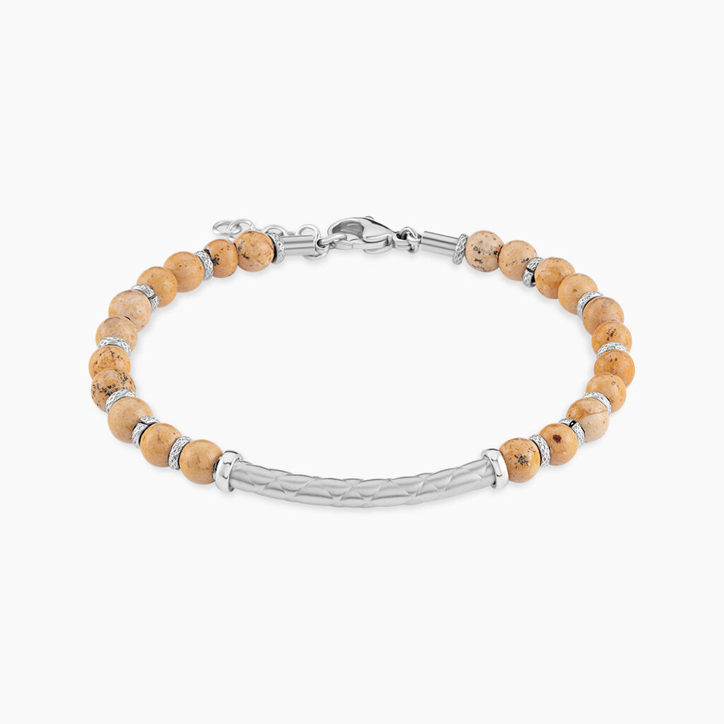 Bracelet Naturel Acier Blanc Jaspe Africain - Bracelets cha&icirc;nes Homme | Marc Orian
