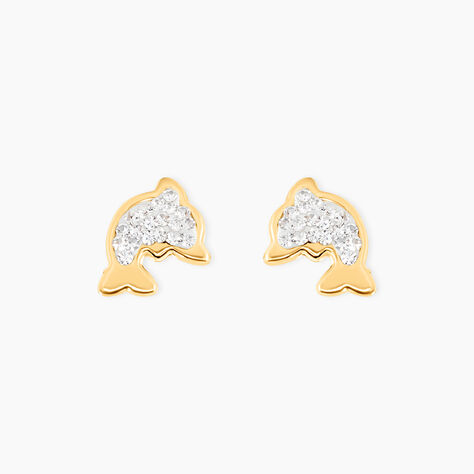 Boucles D'oreilles Puces Edmee Dauphin Or Jaune Strass - Puces Femme | Marc Orian