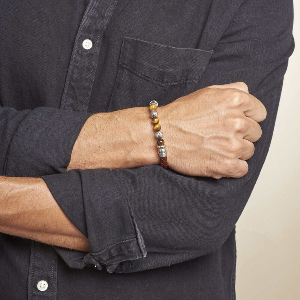 Bracelet Acier Blanc Abraham Pierre De Synthese - Bracelets cuir Homme | Marc Orian