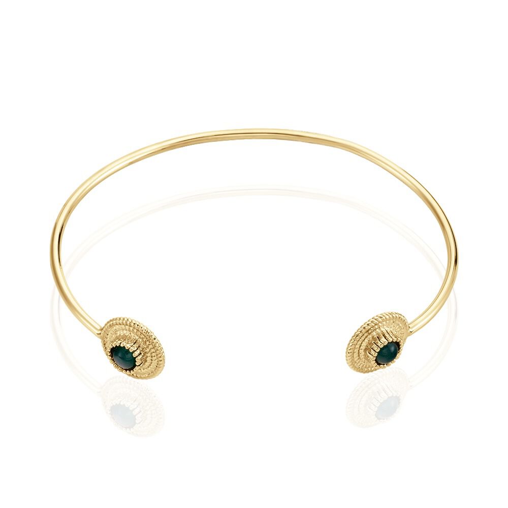 Jonc Plaqué Or Ilia Ouvert Rondes Pierres Vertes - Bracelets joncs Femme | Marc Orian