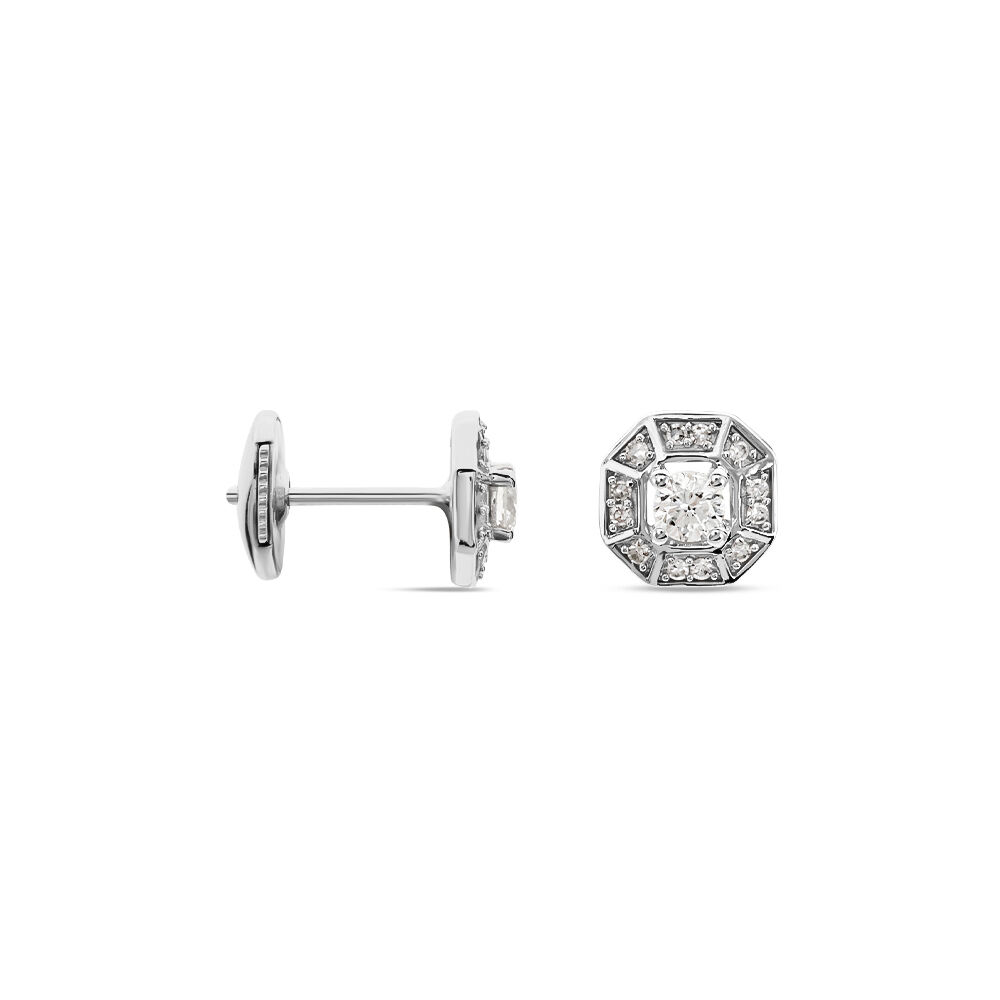 Boucles D'oreilles Puces Transmission Or Blanc Diamant - Puces Femme | Marc Orian