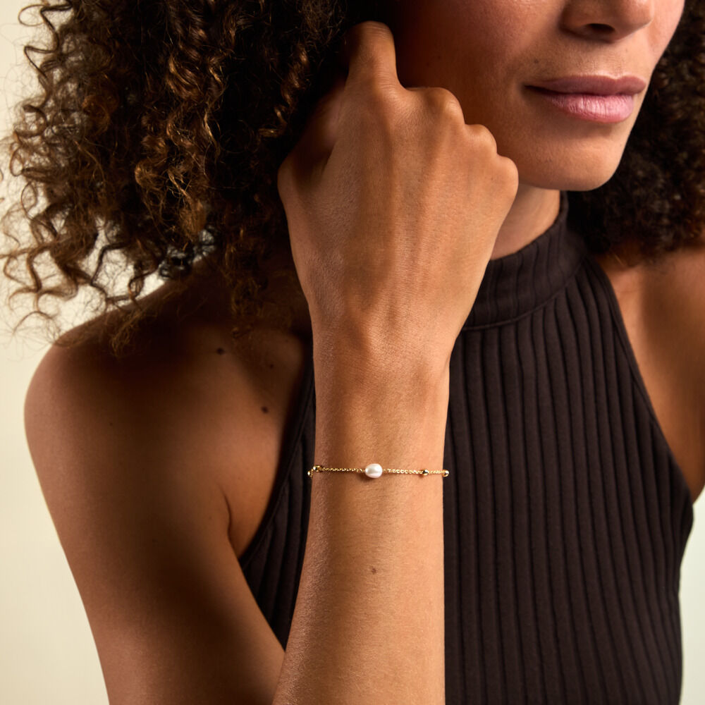 Bracelet Pearly Argent Dor&eacute; A L'Or 750/1000 Perle De Culture - Bracelets cha&icirc;nes  | Marc Orian