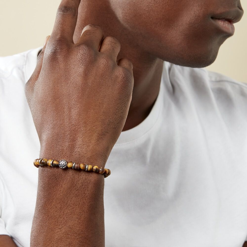 Bracelet Acier Huguesi Boules Oeil De Tigre - Bracelets chaînes Homme | Marc Orian
