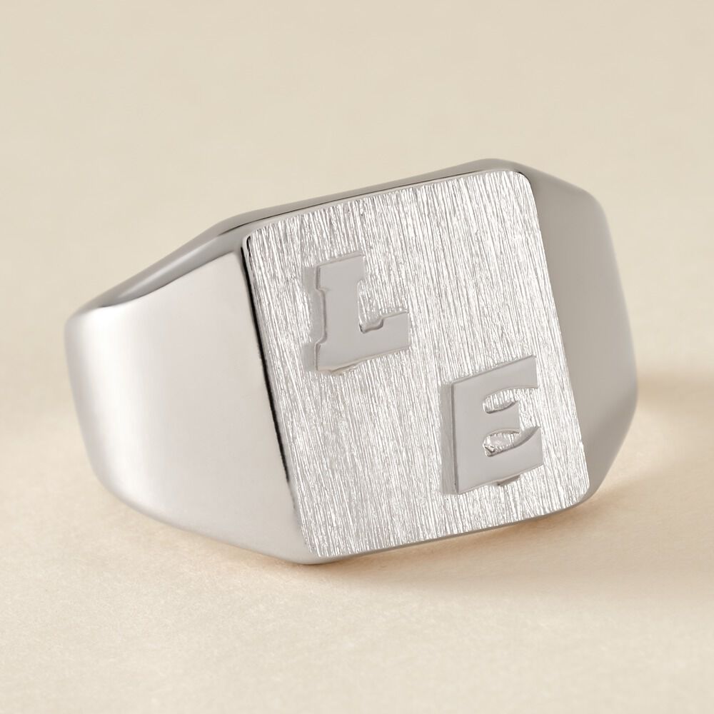 Chevaliere Argent Blanc Gringoire Carree - Chevali&egrave;res Homme | Marc Orian