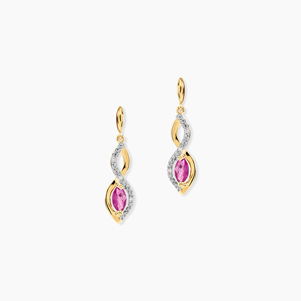 Boucles D'oreilles Pendantes Ondulations Or Bicolore Rubis Et Diamant - Boucles d'oreilles mariage Femme | Marc Orian