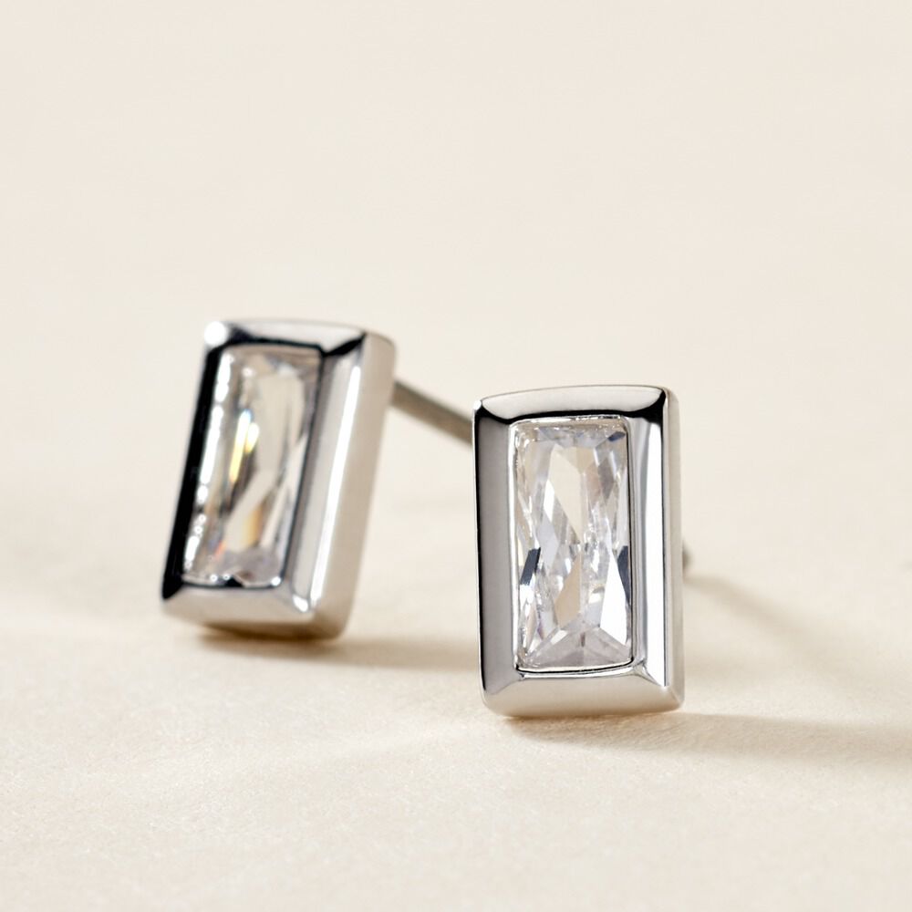 Boucles D'oreilles Puces Royale Argent Blanc Oxyde De Zirconium - Puces Femme | Marc Orian