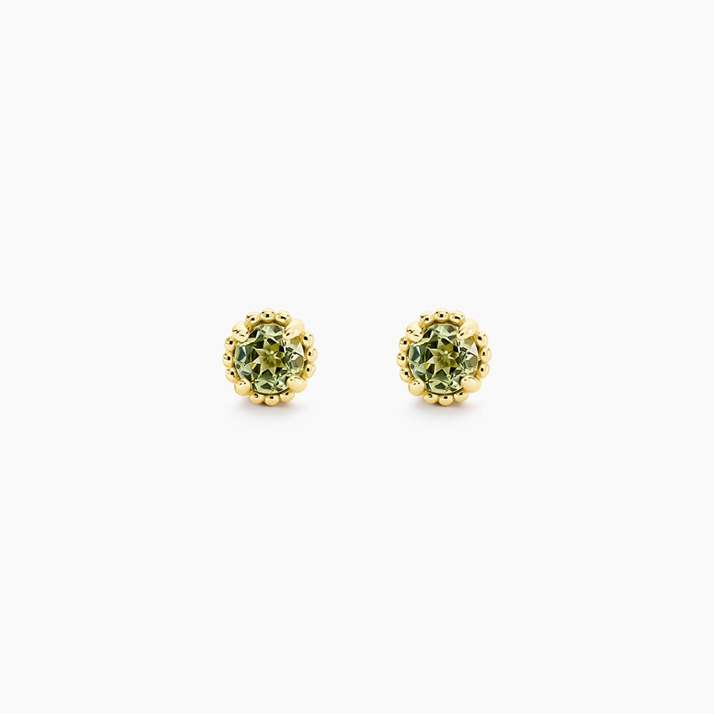 Boucles D'Oreilles Puces Argent Jaune 925/1000 Cercle P&eacute;ridot Vert - Puces Femme | Marc Orian