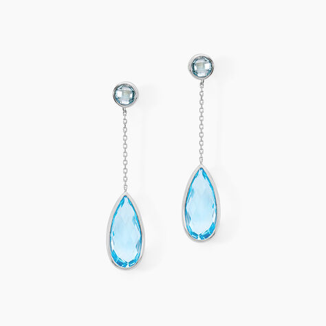 Boucles D'oreilles Pendantes Denis Or Blanc Topaze - Pendantes Femme | Marc Orian