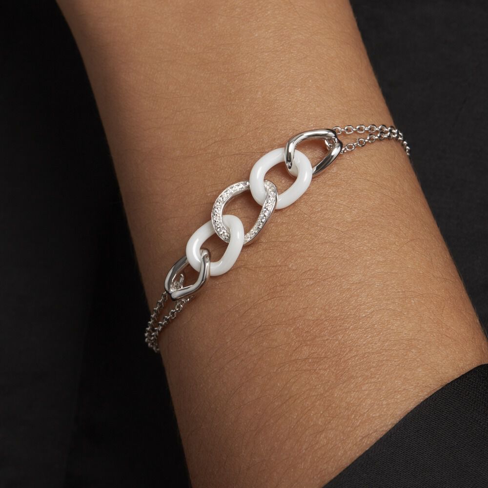Bracelet Link Argent Blanc Céramique Et Oxyde De Zirconium - Bracelets chaînes Femme | Marc Orian