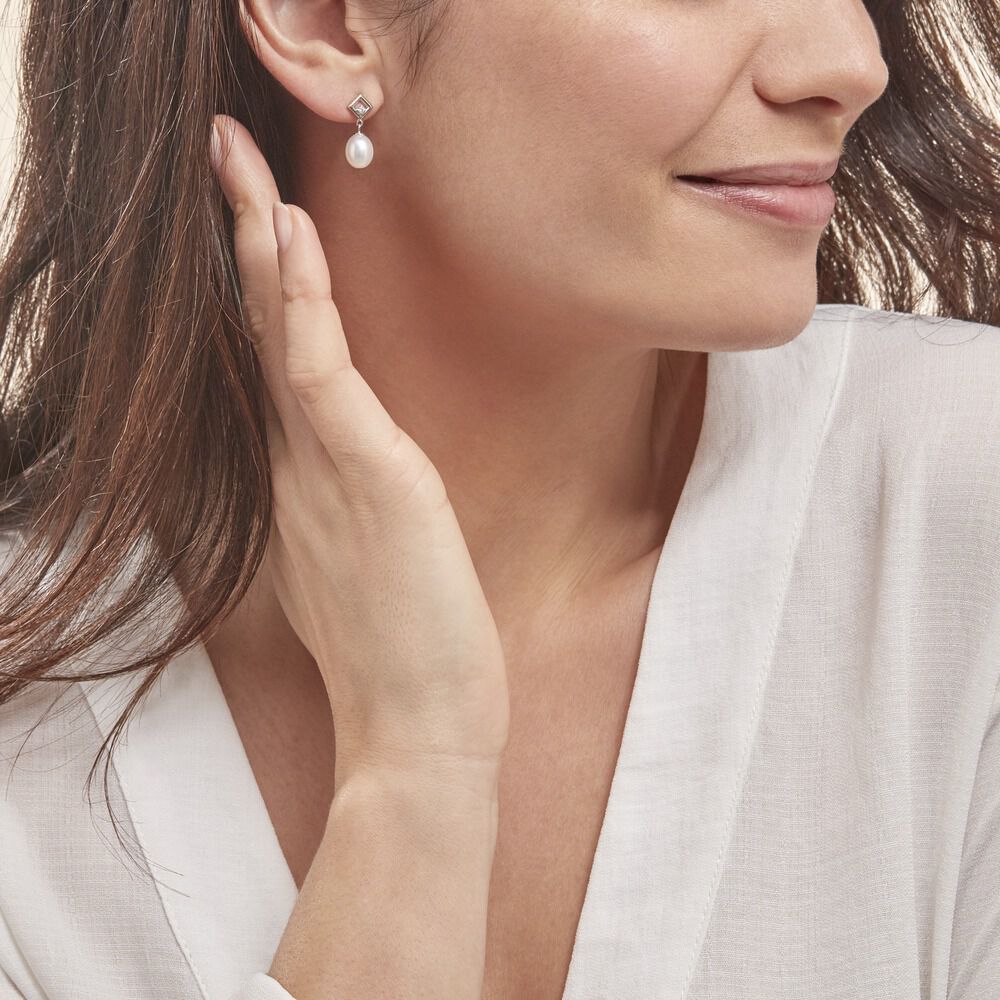 Boucles D'oreilles Pendantes Drusilla Argent  Perle De Culture Oxyde - Pendantes Femme | Marc Orian