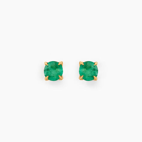 Boucles D'oreilles Puces Jardin Serti Griffe Or Jaune Emeraude - Puces Femme | Marc Orian