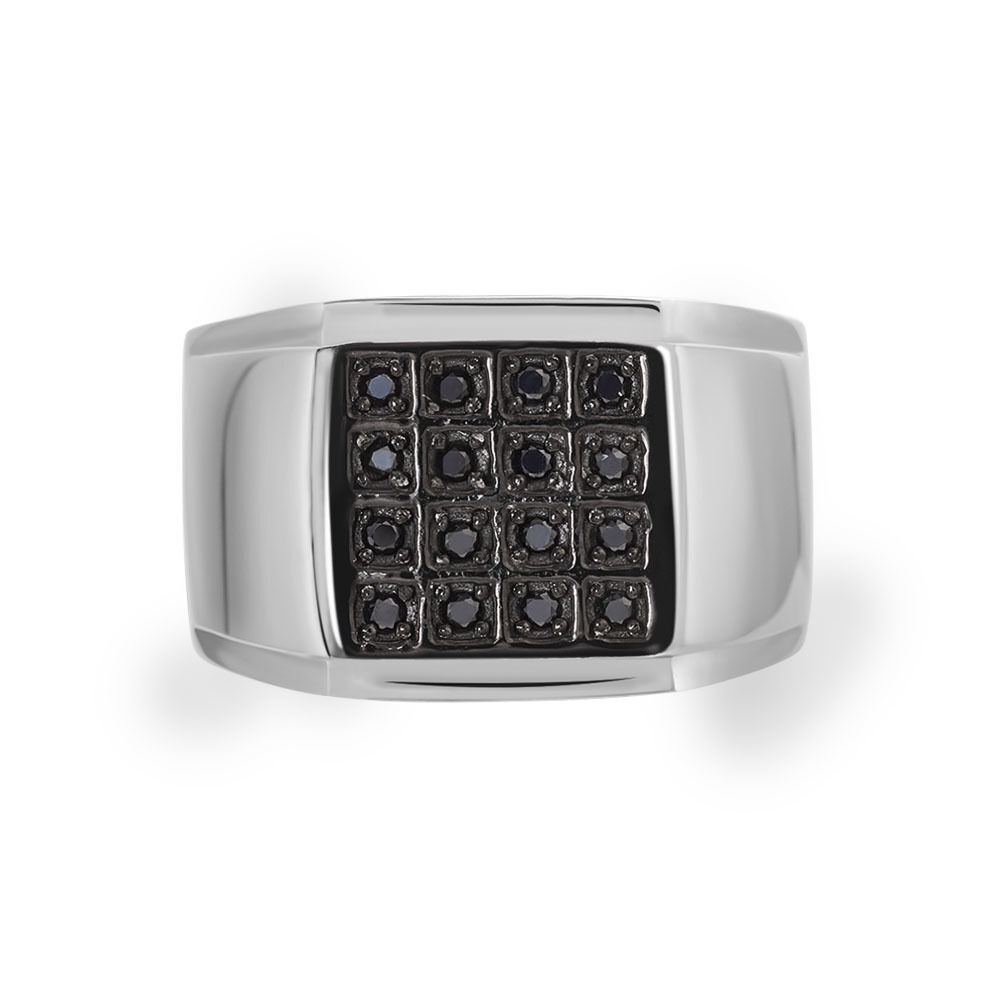 Bague Chevalière Acier Vieillit Teodor Oxydes De Zirconium - Bijoux fantaisie Homme | Marc Orian