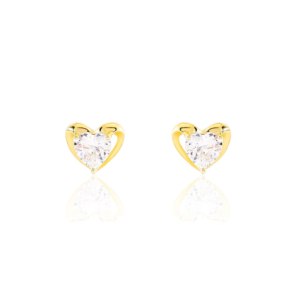 Boucles D'oreilles Puces Daria Coeur Plein Or Jaune Oxyde De Zirconium - Puces Femme | Marc Orian