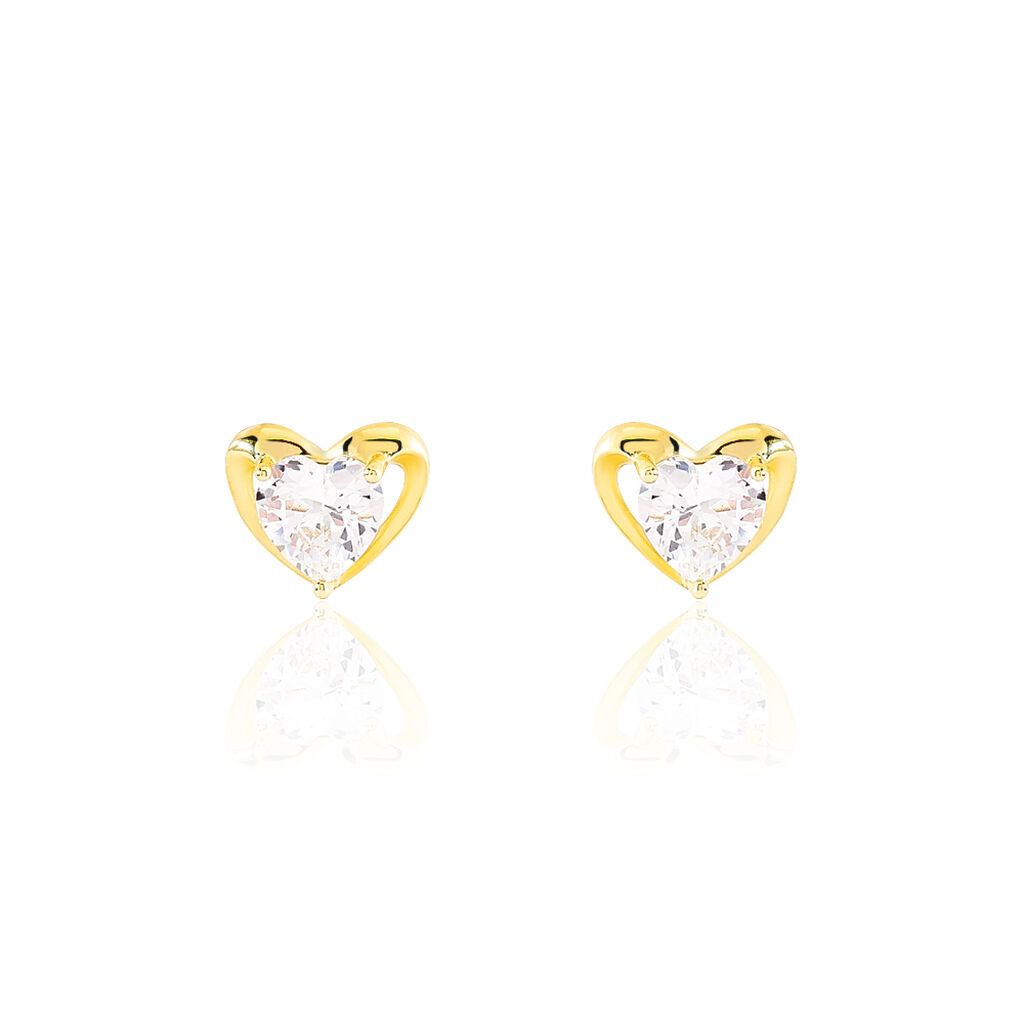 Boucles D'oreilles Puces Daria Coeur Plein Or Jaune Oxyde De Zirconium - Puces Femme | Marc Orian