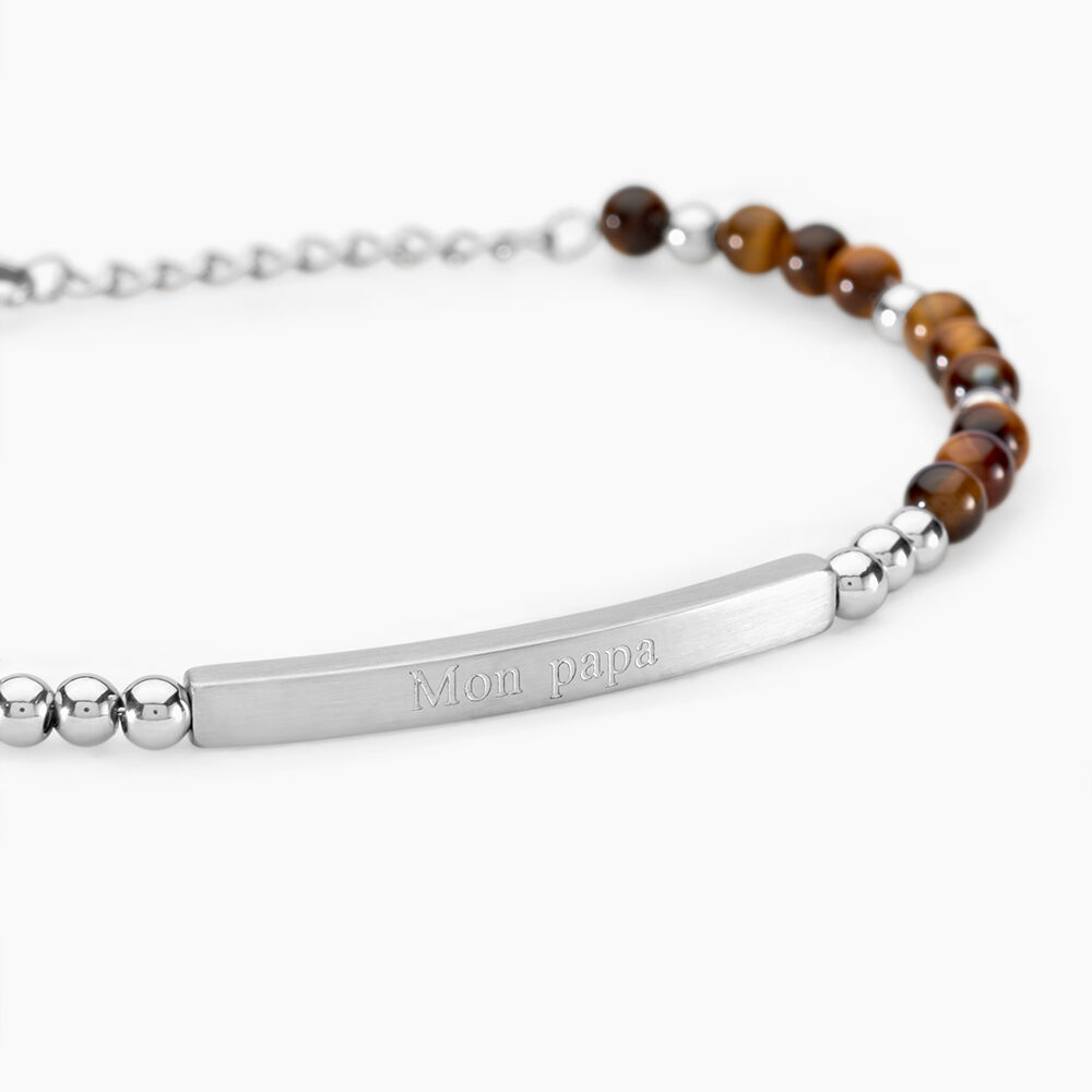 Bracelet Identité Acier Blanc Boules Sebastino œil De Tigre - Gourmettes Homme | Marc Orian
