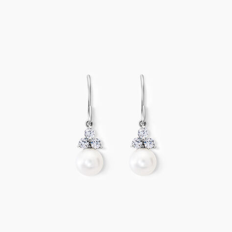 Boucles D'oreilles Pendantes Taissia Or Blanc Perle Culture Et Oxyde - Pendantes Femme | Marc Orian