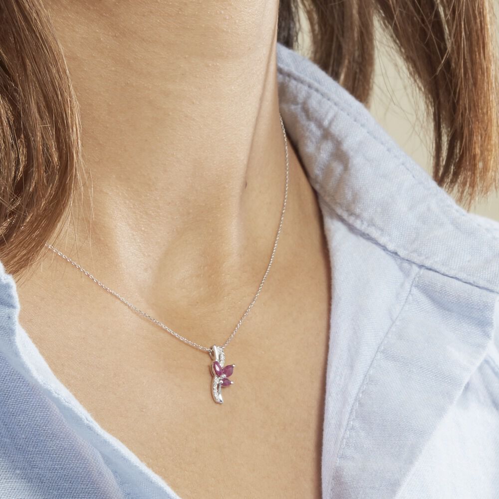 Collier Angie Or Blanc Diamant Et Rubis - Colliers avec pierres Femme | Marc Orian