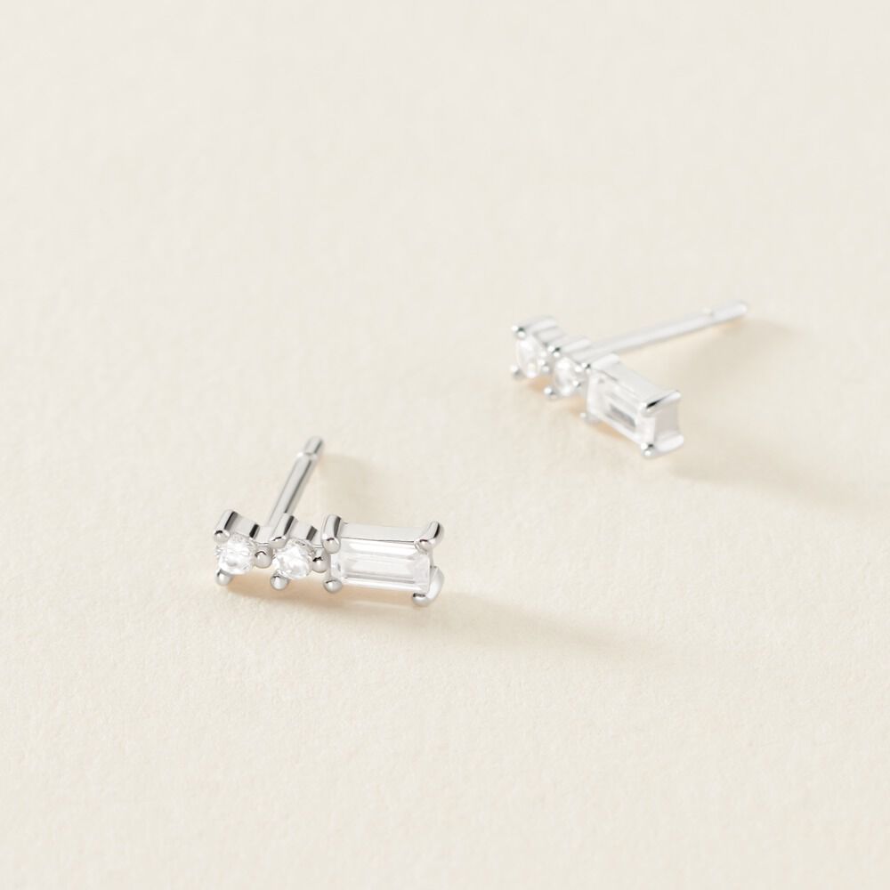 Boucles D'oreilles Puces Iolyn Argent Blanc Oxyde De Zirconium - Puces Femme | Marc Orian