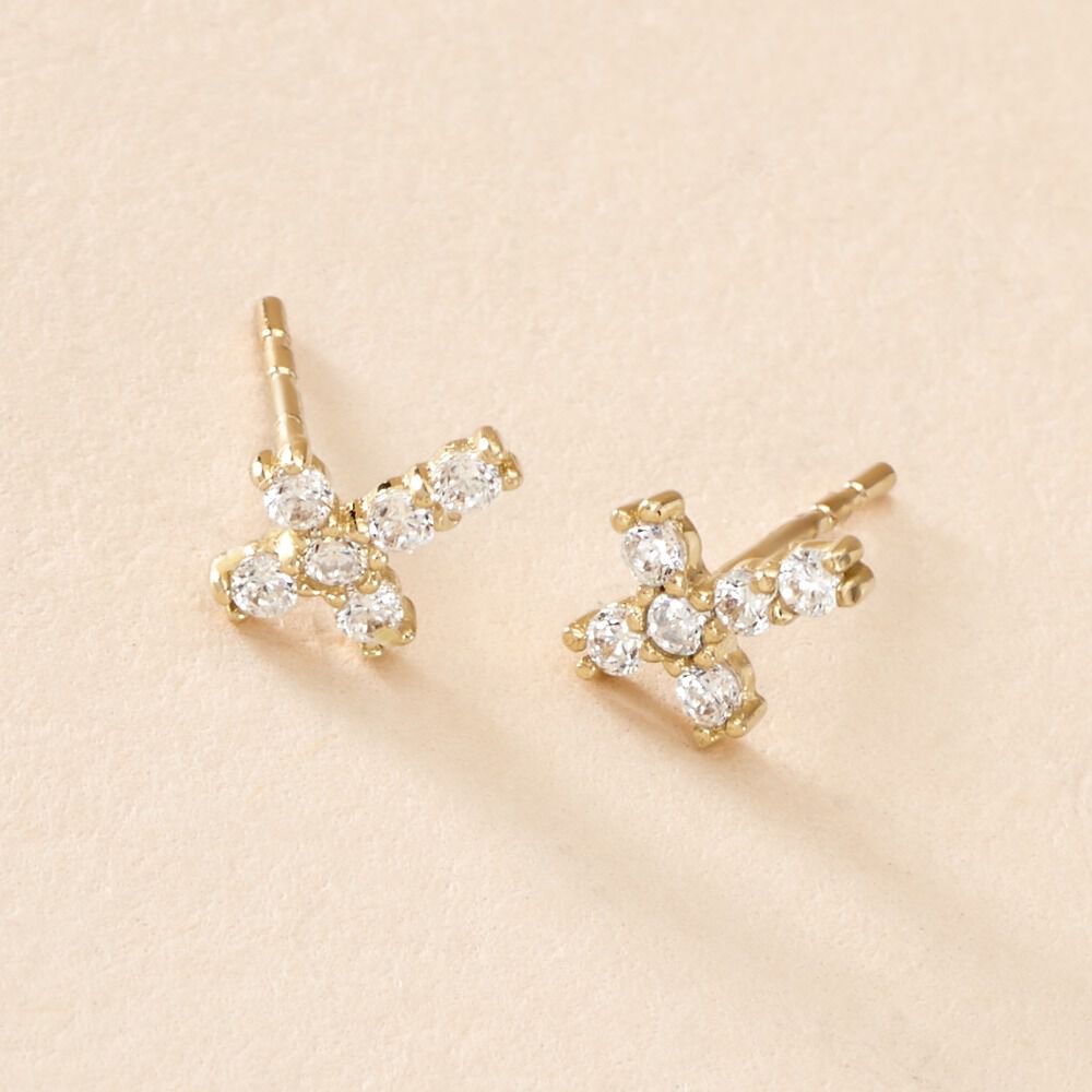 Boucles D'oreilles Puces Luna Or Jaune Oxyde De Zirconium - Puces Femme | Marc Orian