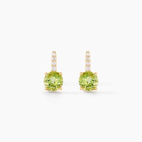 Boucles D'oreilles Puces Monroe Or Blanc P&eacute;ridot Oxyde De Zirconium - Puces Femme | Marc Orian