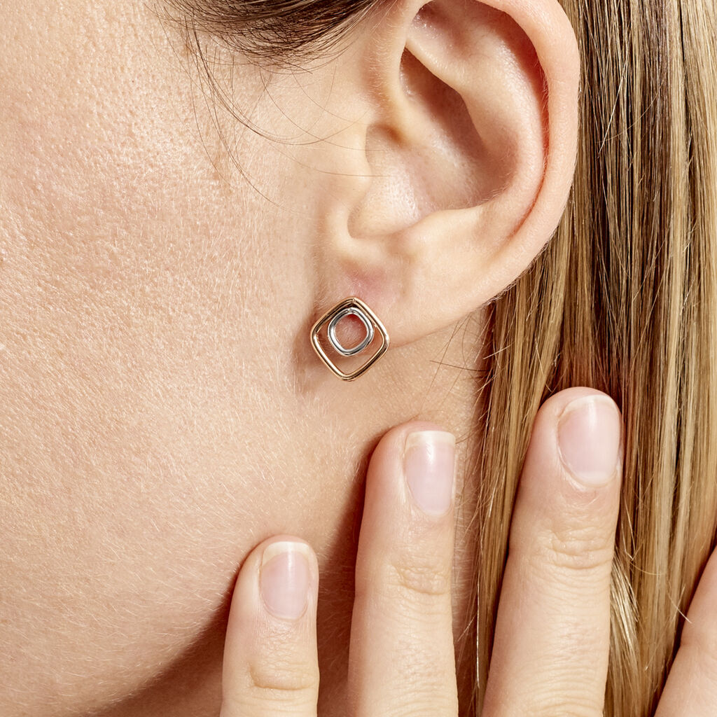 Boucles D'oreilles Pendantes Artahe Carree Or Bicolore - Boucles d'oreilles Pendantes Femme | Marc Orian