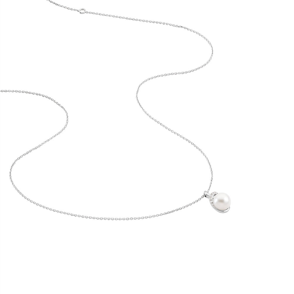 Collier Verica Or Blanc Perle De Culture Et Diamant - Colliers avec pierres Femme | Marc Orian