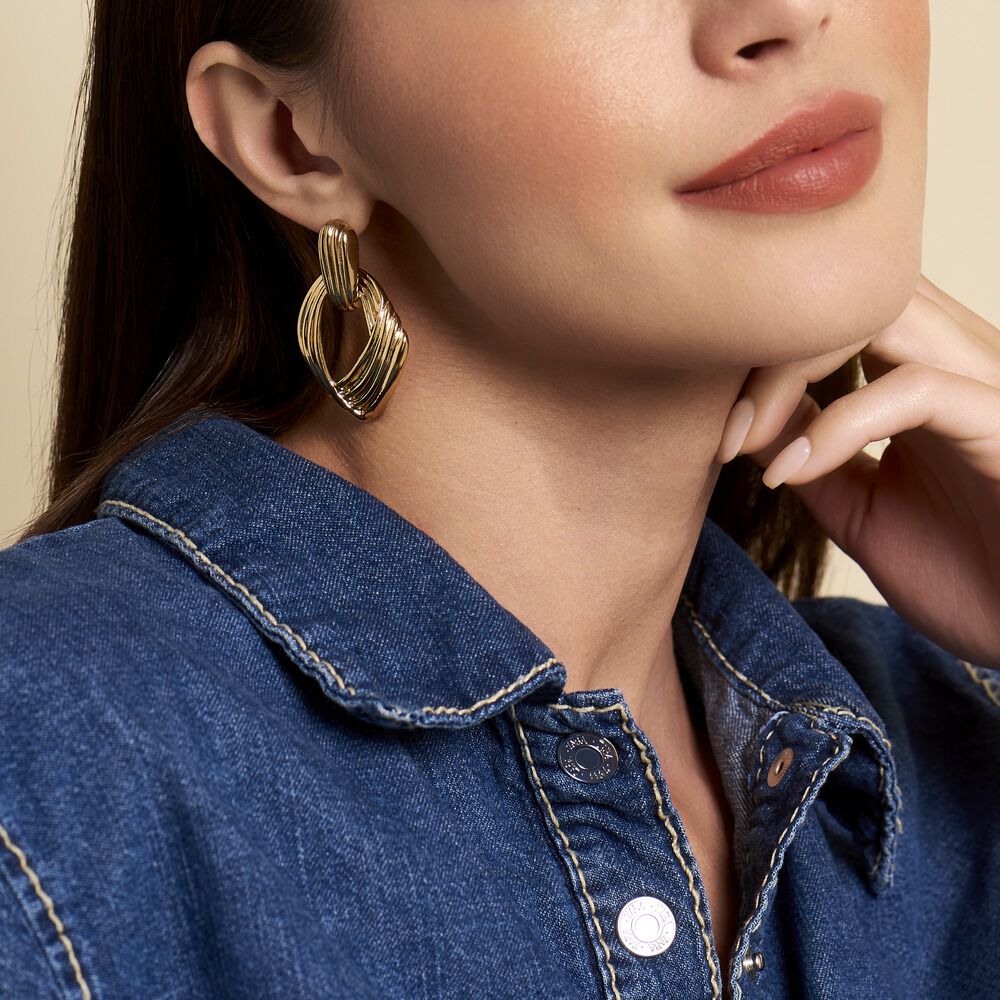 Boucles D'oreilles Pendantes Estefany Acier Inoxydable Dor&eacute; - Pendantes Femme | Marc Orian