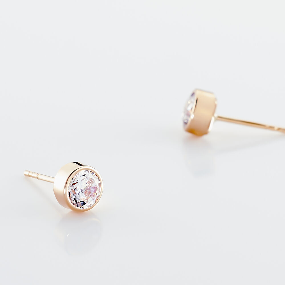 Boucles D'oreilles Puces Elda Serti Clos Or Rose Oxyde De Zirconium - Puces Femme | Marc Orian