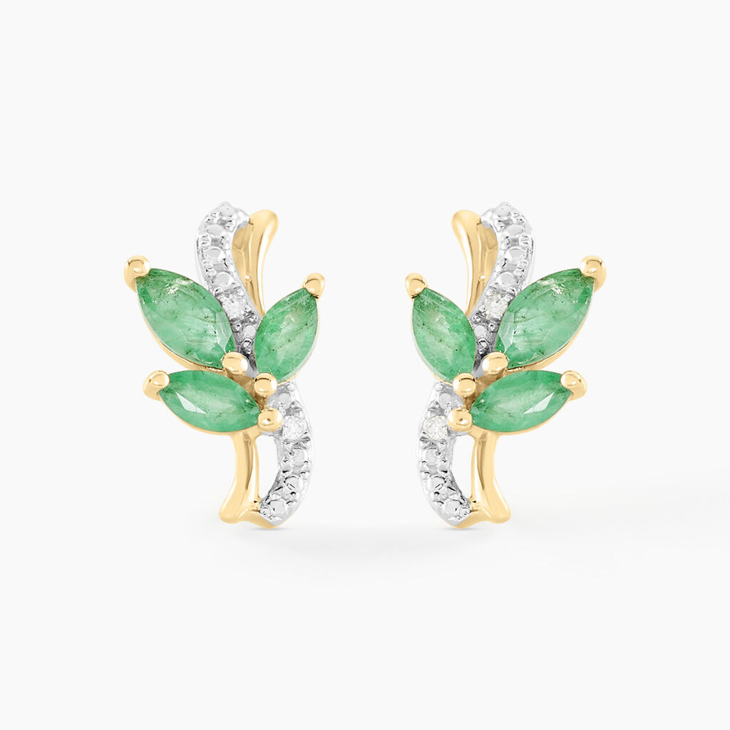Boucles D'oreilles Puces Angie Or Jaune Emeraude Diamant - Puces Femme | Marc Orian