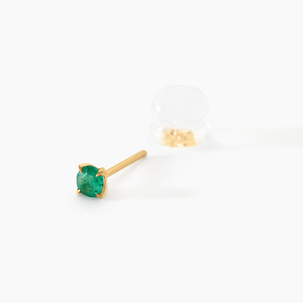 Boucles D'oreilles Puces Jardin Serti Griffe Or Jaune Emeraude - Puces Femme | Marc Orian